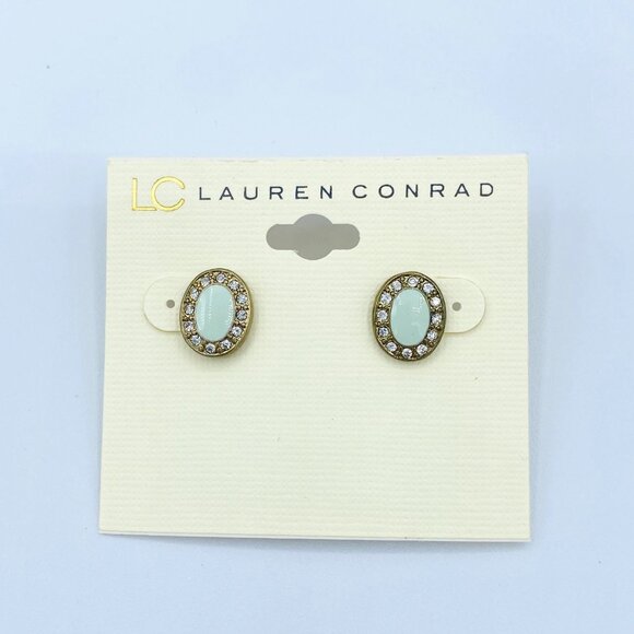 LC Lauren Conrad Jewelry - LC Lauren Conrad Blue Goldtone Rhinestone Oval Stud Earrings New